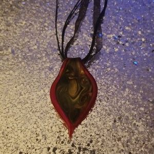 Red Murano Glass Leather and Silk Cord Necklace